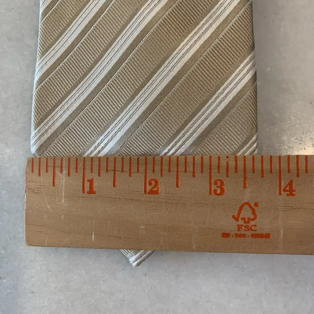 Fabio Ferretti Italy Handmade Men’s Silk Tie Tan Gold & White Diagonal Striped